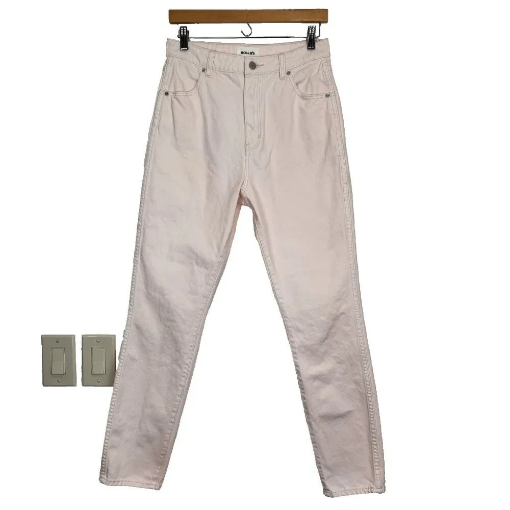 Rollas Duster High Rise Jeans 28 Pale Pink 100% Cotton Denim Straight‎ Leg